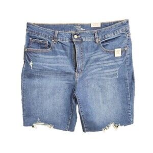 TimeandTru Women's High Rise Frayed Hem Blue Denim Shorts Size 20  10" Inseam